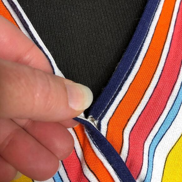 Trina Turk yellow orange white striped peplum faux wrap top size Extra Large XL - Picture 5 of 13